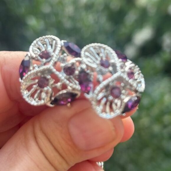 DODDS Purple Rhinestone Silver Link Statement NECKLACE/EARRINGS SET - Picture 5 of 11